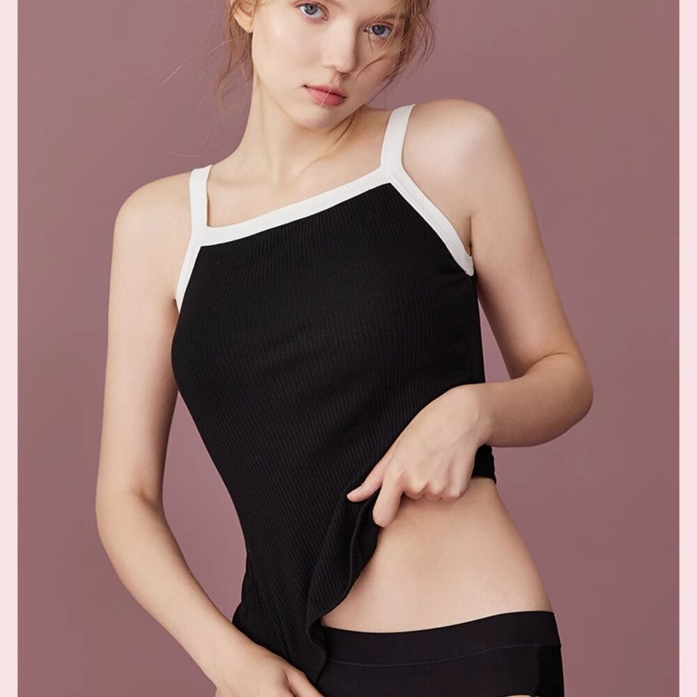 Women's Stylish Camisole 2024 New Arrival with Built-in Bra, Knitted Black Basic